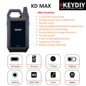 KEYDIY KD-MAX Car Key <strong>Programmer</strong> Auto Remote Generator / Chip Reader / Frequency Tester Mutil-functional Smart Device KD MAX