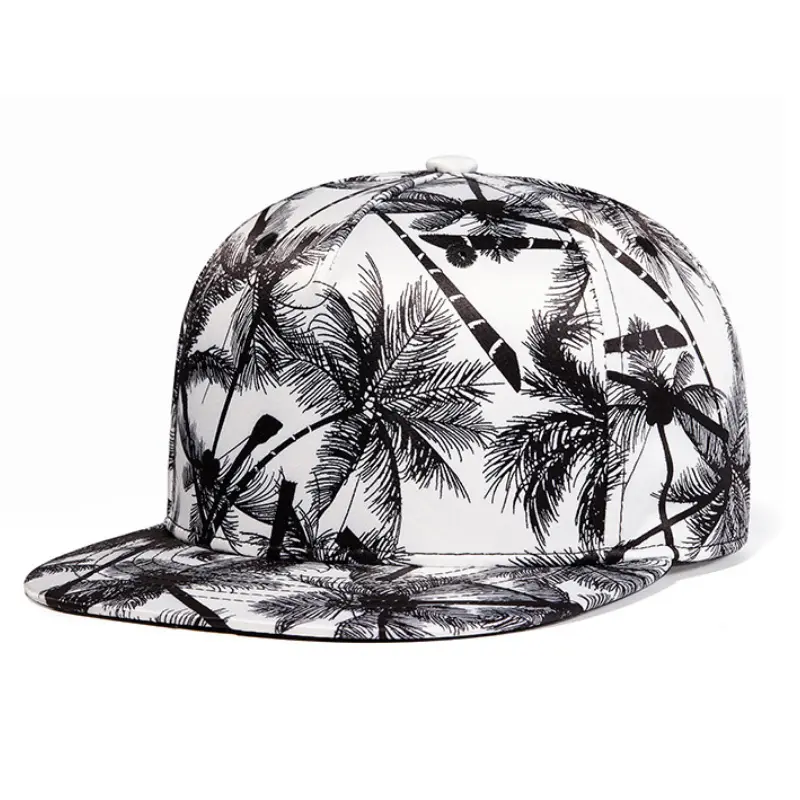 Cappello di palma con visiera piatta Hip Hop classico con visiera a becco piatto con stampa con foglie di palma