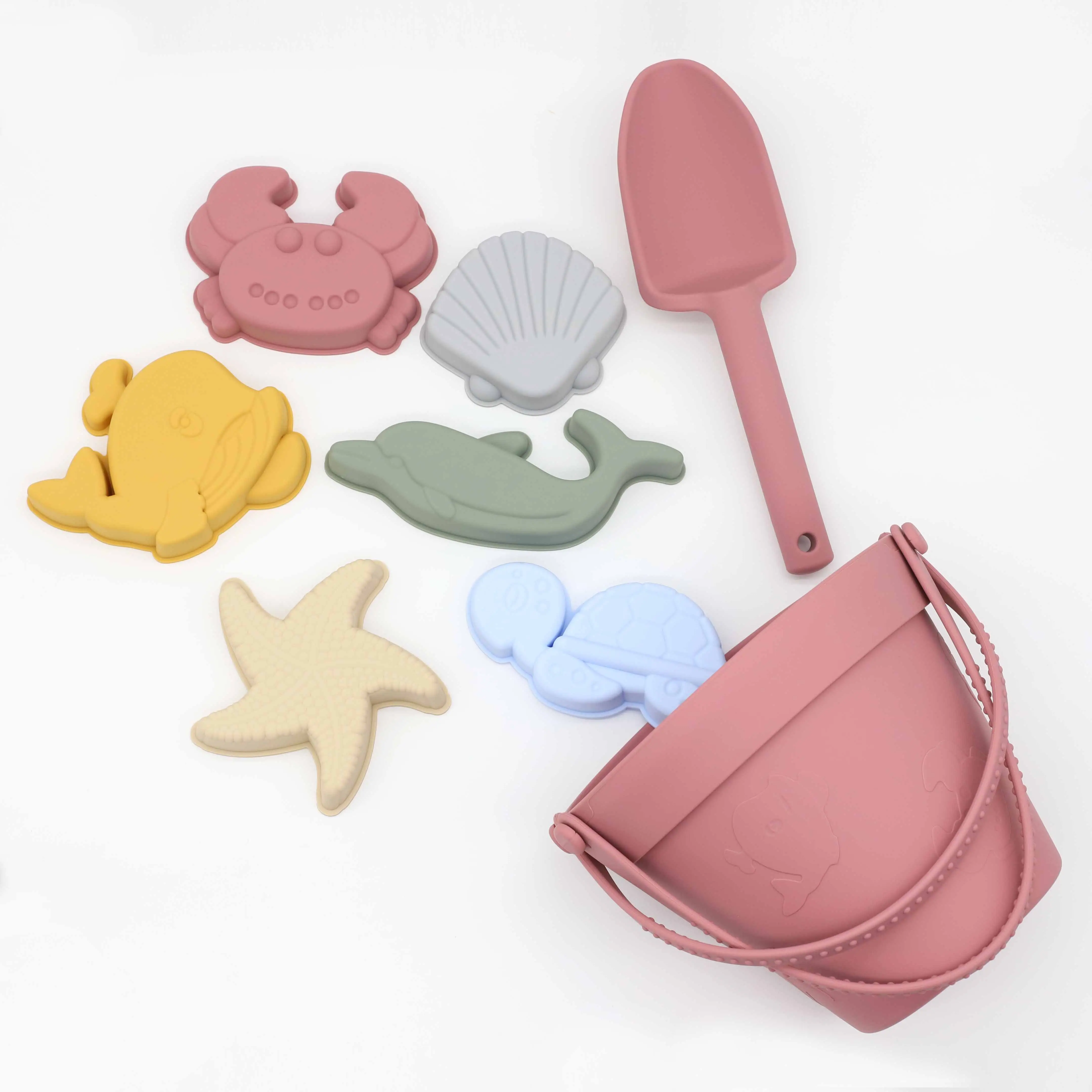 Commercio all'ingrosso Eco Friendly mare estate i bambini giocano in Silicone del bambino secchio da spiaggia Set di giocattoli di sabbia