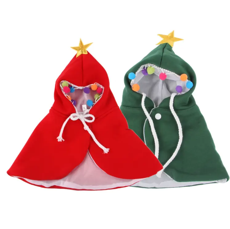 クリスマスペットコスチュームマント変装犬猫クリスマスマントペットフード付き服。