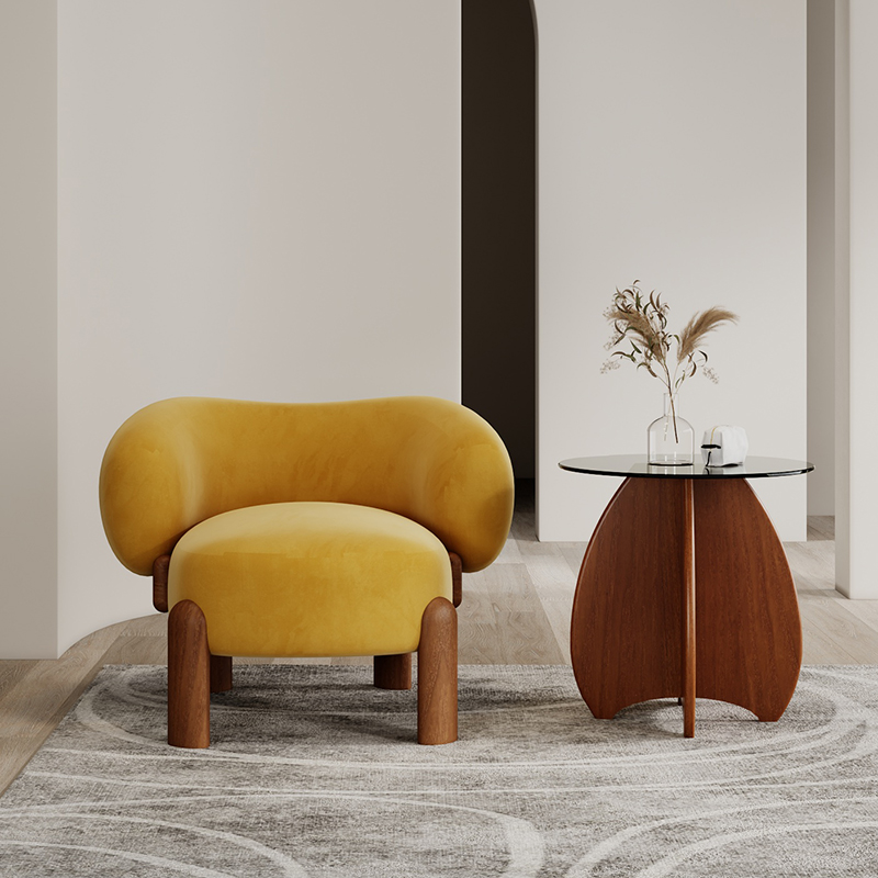 Fauteuil individuel charmant, couleur orange noyer, pieds en feutre n°08.