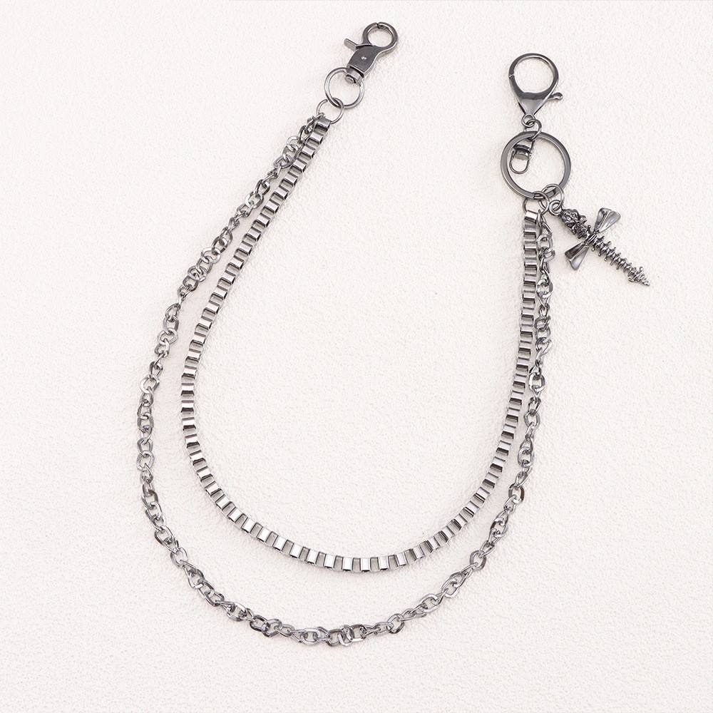 Chaîne de pantalon avec pendentif tête de mort à vis