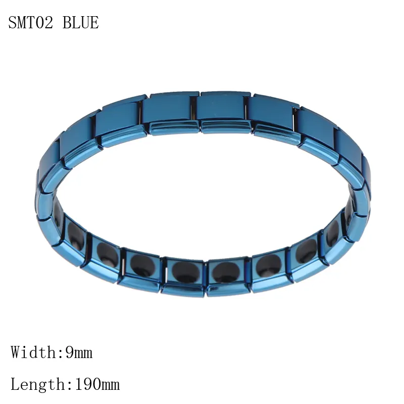 Pulsera de Salud de germanio de equilibrio elástico de acero inoxidable Chapado en azul IP