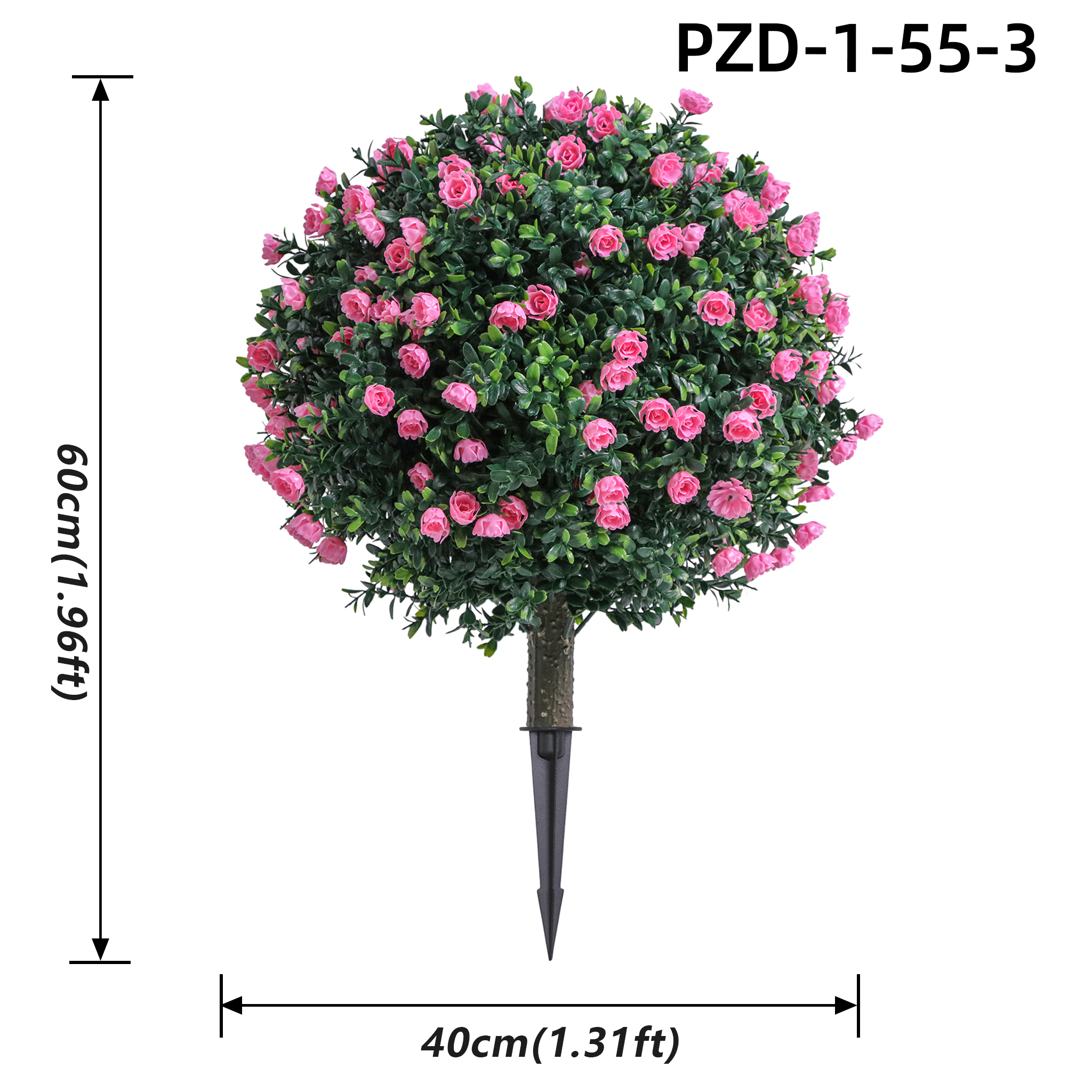 Pink Artificial Rose Topiary Flower Ball With Ground Spike