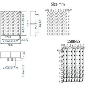 19mm 8x8 Dot Matrix Common Cathode LED-Anzeige felder Modul 788AS - Product Image 3