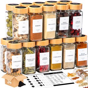 Eco-friendly 120ml Customized Package Square <strong>Spice</strong> <strong>Jar</strong> With Label Farmhouse 4oz Glass <strong>Spice</strong> <strong>Jar</strong> With Bamboo Lid Set of <strong>24</strong> <strong>Spice</strong>- - Product Image 1