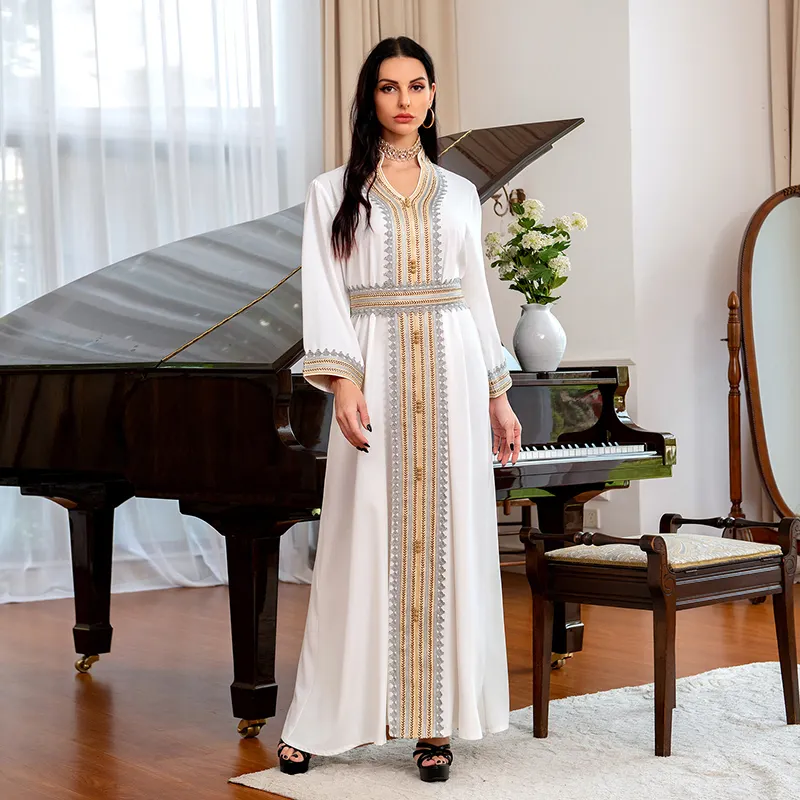 Robe de soirée musulmane blanche pour femmes, vêtements d'été, tenue de fête musulmane, Jalabiya, nouvelle collection