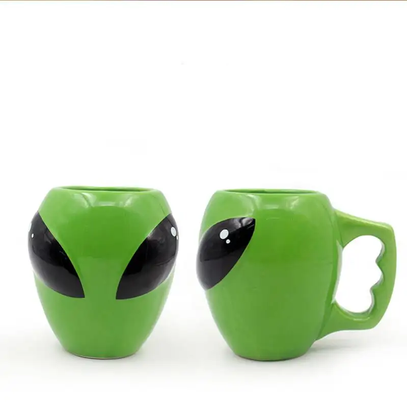 हरे रंग चमकता हुआ सिरेमिक चाय कॉफी कप 3D अंतरिक्ष यूनिवर्स यूएफओ के लिए विशिष्ट विदेशी कप उपहार बच्चा लड़का 13 oz(400 ml) विदेशी मग
