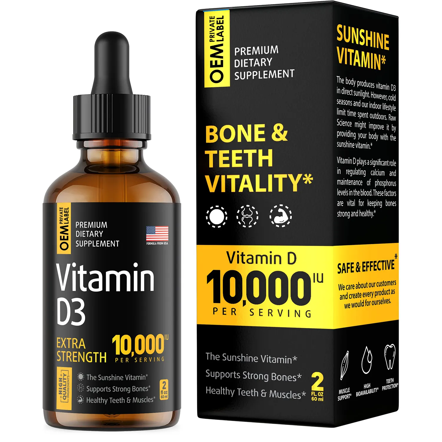 Suplemento de vitamina D3 orgánico, 10000 iu, vitamina D3 + K2, gotas de soporte para huesos fuertes, líquido Sublingual de fuerza máxima saludable, D3 gotas
