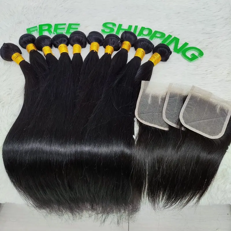 Letsfly 도매 브라질 스트레이트 버진 인간의 머리 번들 3pcs 무료 폐쇄 100% 인간의 머리 직조 레이스 폐쇄