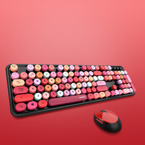 Milk Tea Multiple Colorful Cute Round Button Office Teclado inalámbrico y ratón Combos Girls Keyboard para computadora - Product Image 4