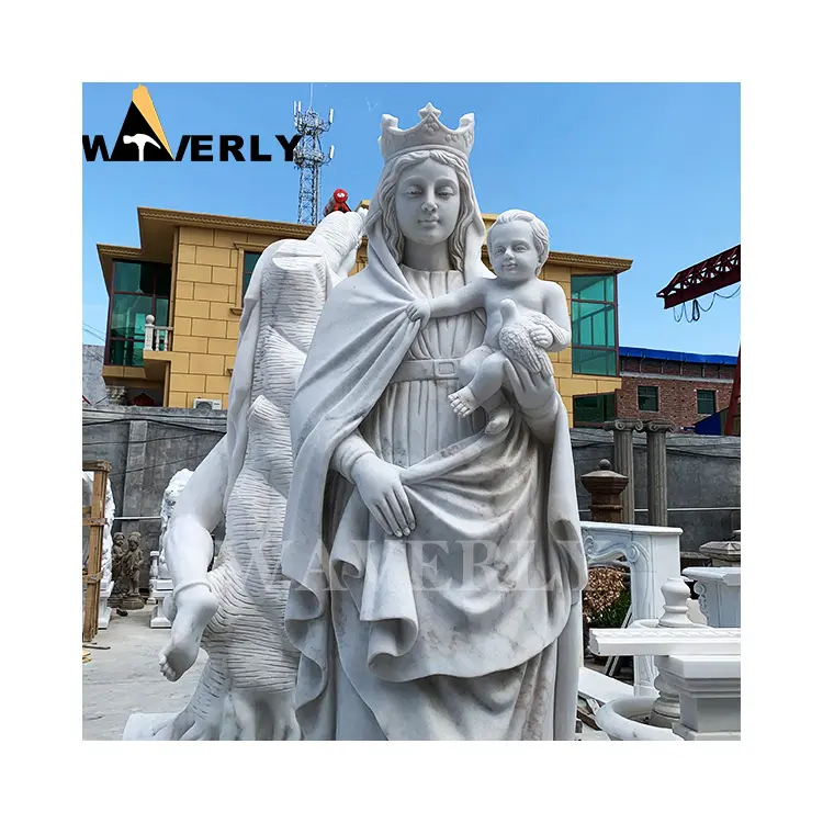 Estatuas de jardín religioso OEM al por mayor estatuas grandes de la Virgen María al aire libre estatua de mármol Católica al aire libre María niño religioso