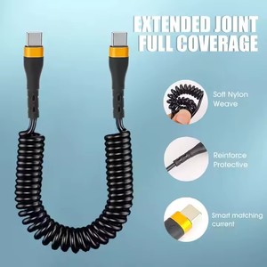 Dual USB <strong>C</strong> Coiled Cable Type <strong>C</strong> to Type <strong>C</strong> Mobile Phone Data Cable 120W Quick Charging Retractable Charger Cord - Product Image 3