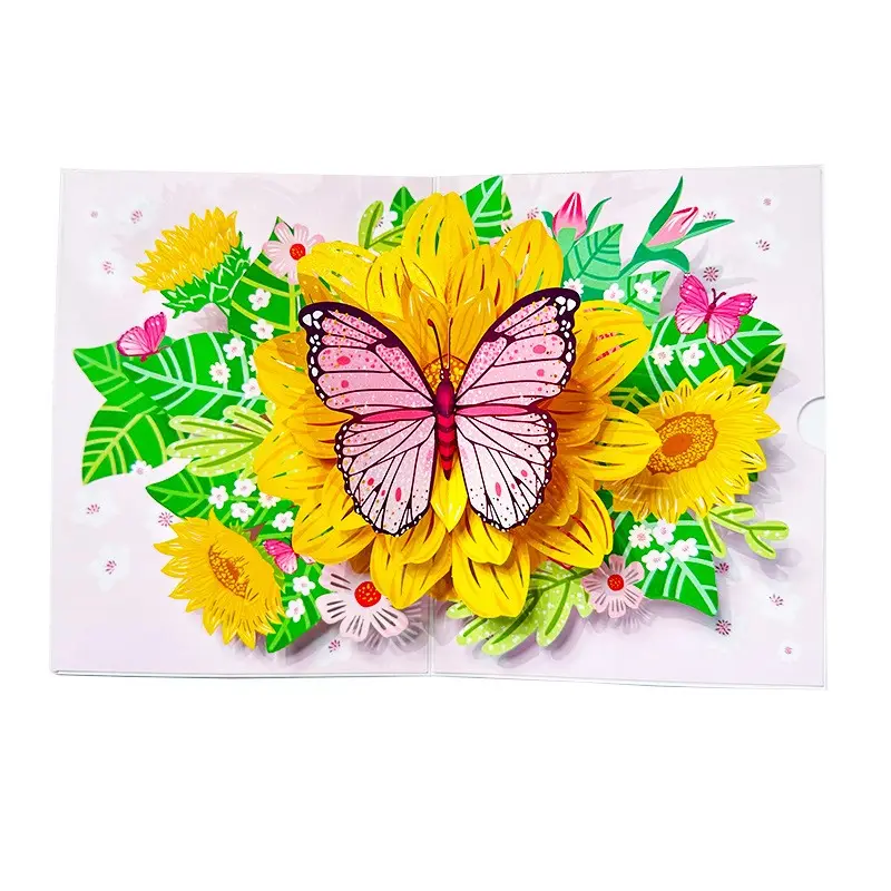 Sonnenblumen und Schmetterling gefaltete 3D-Pop-Up-Grußtagsgeschenk-Grußkarten