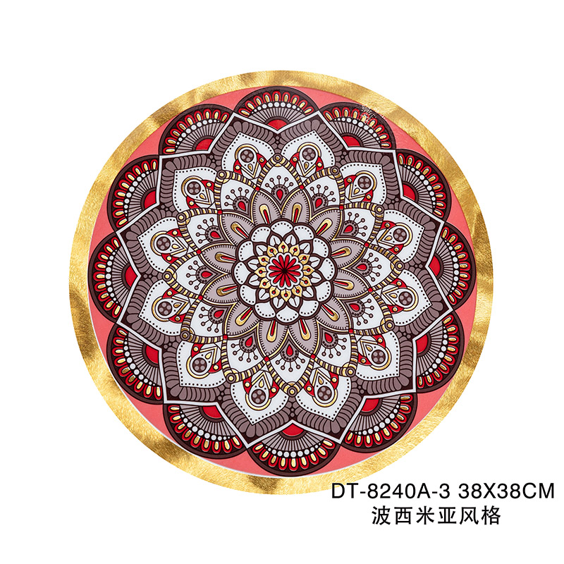 Bohemian Eco-friendly Waterproof Gold Vinyl PVC Round Placemats