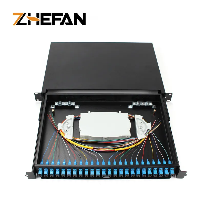 ZHEFAN 24 Port 1u 19 "Odf Rack Mount Cadre de distribution coulissant Panneau de brassage à fibre optique 24 ports Odf extérieur