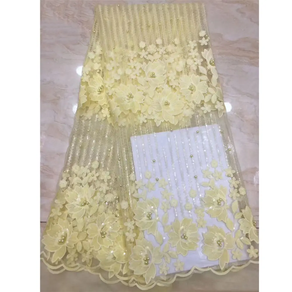 Beautifical perline francese paillettes tessuto netto del merletto del ricamo di colore giallo tulle ML1N1320