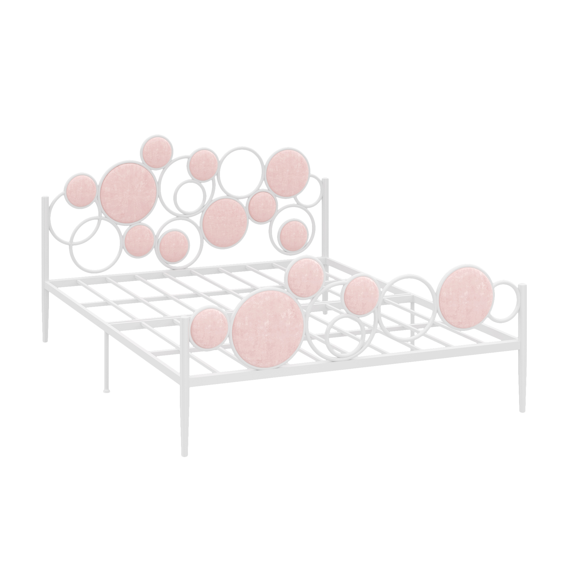 White bed frame with pink italian velvet (square row