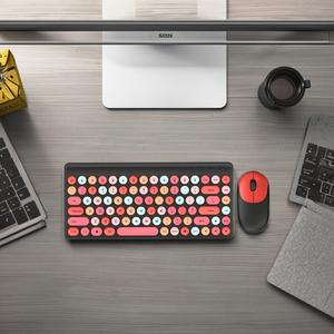 Coteci Văn Phòng Sử Dụng Yên Tĩnh Mini Tùy Chỉnh Retro Hơi Nước Màu Đen Đỏ Hỗn Hợp Màu Retro Vòng Phím Không Dây Bàn Phím Và Chuột Thiết Lập - Product Image 2