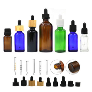 Garrafa vazia 5ml 10ml 15ml 1oz 50ml 2oz <span class=keywords><strong>100ml</strong></span> claro âmbar Eye <span class=keywords><strong>Dropper</strong></span> Frasco conta-gotas de vidro óleo essencial com rótulos
