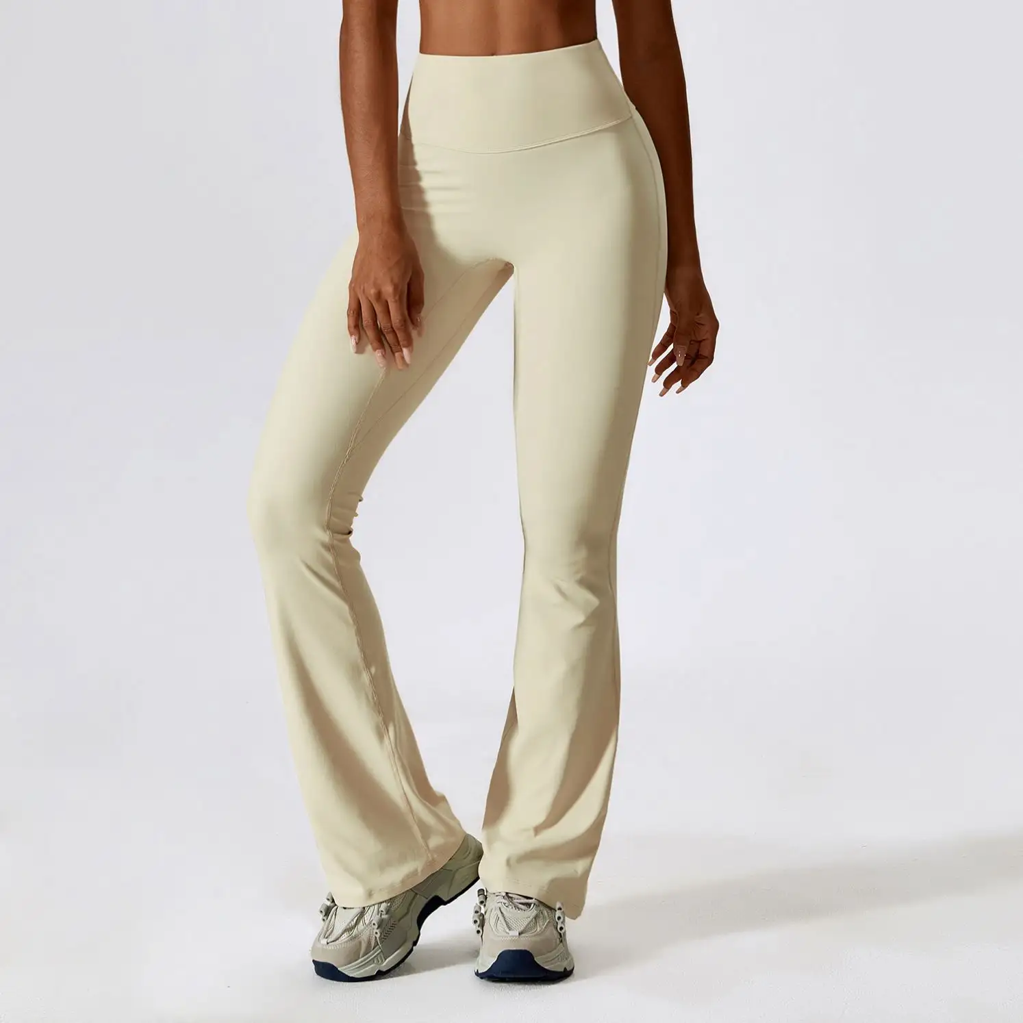 YJHC nuova donna abbigliamento sportivo pantaloni da Yoga a gamba larga nuda sensazione elasticizzati pantaloni a vita alta pantaloni da allenamento Sexy