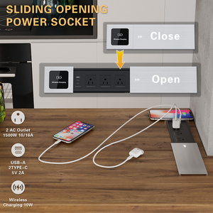 Factory Aluminum Alloy <strong>Multi</strong> <strong>Function</strong> Universal Power Desk Mounted Sliding <strong>Socket</strong> <strong>with</strong> <strong>USB</strong> Ports Type C Wireless Charger - Product Image 3
