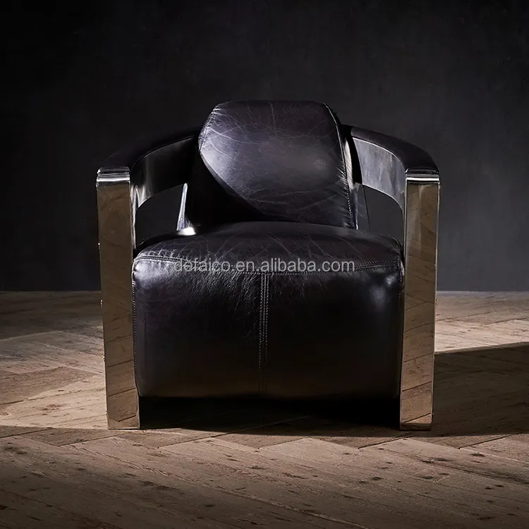 Meilleure vente canapé en cuir fait main aviateur chaise en acier inoxydable fauteuil en cuir véritable