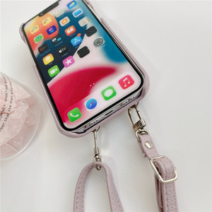 ストラップストラップレザーテクスチャウォレット電話ケースiPhone13 14 Pro Max 12 11 Mini XR XS X 7 8 Plusネックコードカードホルダーカバー - Product Image 4
