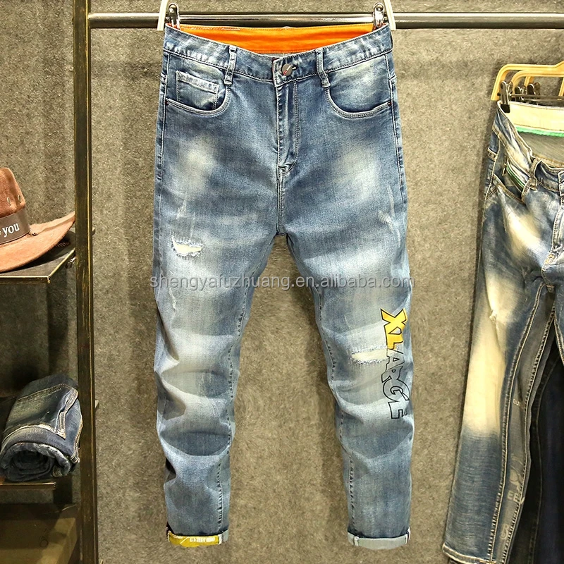 2022 New Men's fashion Stretch Rip skinny jeans cheap Men's zipper jeans