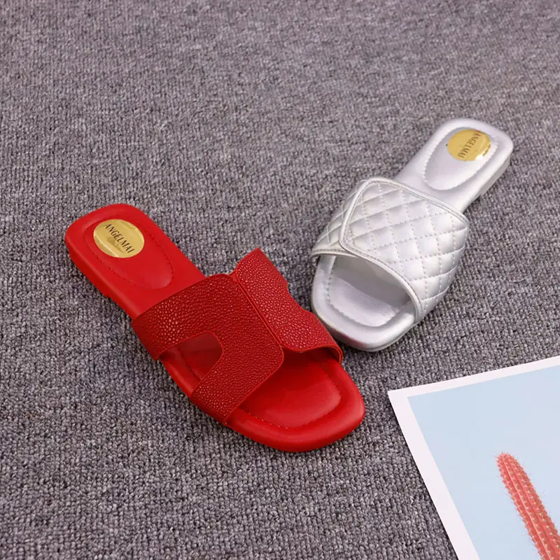 Sandálias femininas vermelhas com dedos abertos, chinelos e sandálias femininas de pu com desenho personalizado, para primavera, verão de 2022