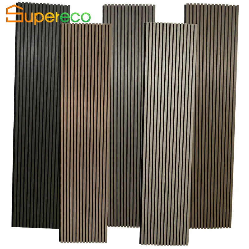 Eco-friendly Melamine Veneer Polyester Wooden Sound Absorption Sound Proof Panels Slated Wood Acoustic Panel