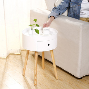 Formwell-Bed Side <strong>Table</strong>, Small <strong>Coffee</strong> <strong>Table</strong> <strong>Pine</strong> Wood Legs Natural Finish <strong>End</strong> <strong>Table</strong> with Drawer Surrounding Edge Design - Product Image 3