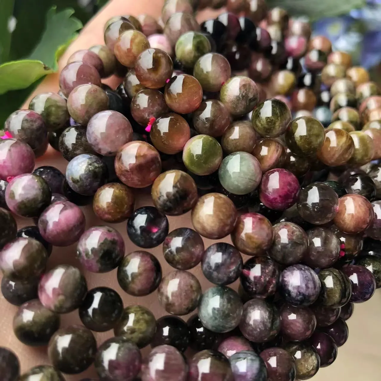 Meihan Natural Brazil Black Rose Watermelon Tourmaline Round Loose Beads Stone For Jewelry Making Design DIY
