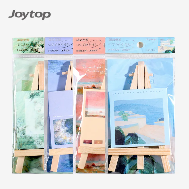 Joytop 1159 Wholesale Monet Van Gogh Famous Painting Landscape 3x3inches 50 Sheets Cubic Shape Memo Pad With Easel