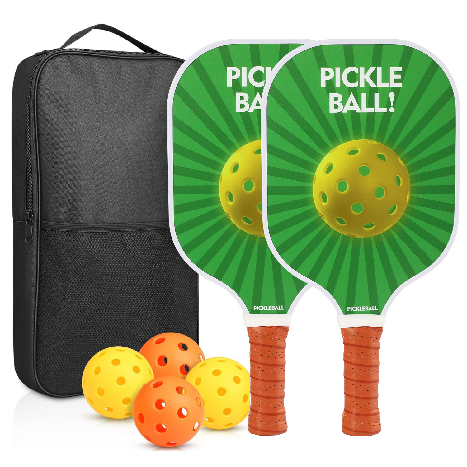 2 raquetas, 4 pelotas, 1 bolsa