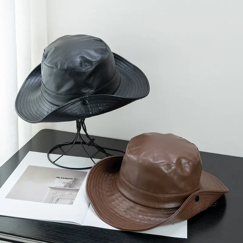 Cappello da secchio in pelle nera di alta qualità per esterni all'ingrosso
