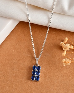 Mặt dây chuyền quyến rũ ma trận Sapphire đậm cấu trúc lưới thiết kế kynite kim cương lấp lánh điểm nhấn cổ điển hiện đại cạnh 92.5 Sterling - Product Image 3