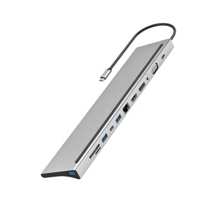 12 In 1 usb-c Hub ile ekran bağlantı noktası 8K Hdtv tip C istasyonu yerleştirme standı gri Dp mst Hub çift ekran tipi C Hub üçlü ekran - Product Image 4