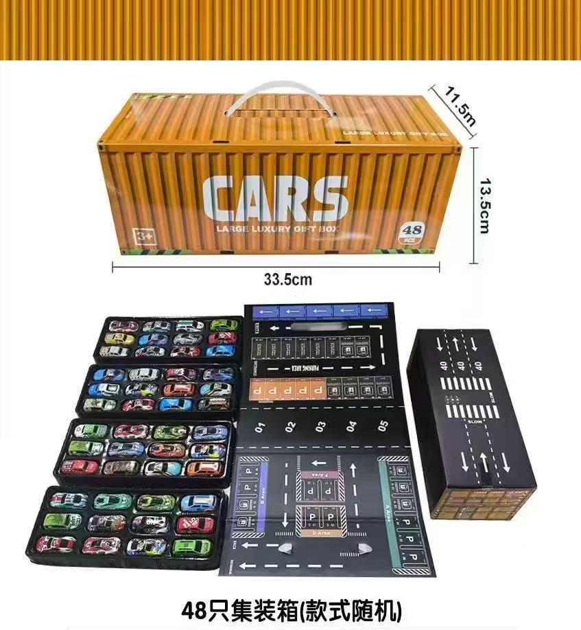 Garage conteneur orange - 48 voitures en alliage avec carte