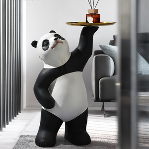 Panda enfeites de escultura, bandeja de resina para decoração de escultura em sala de estar, armazenamento de casa, panda