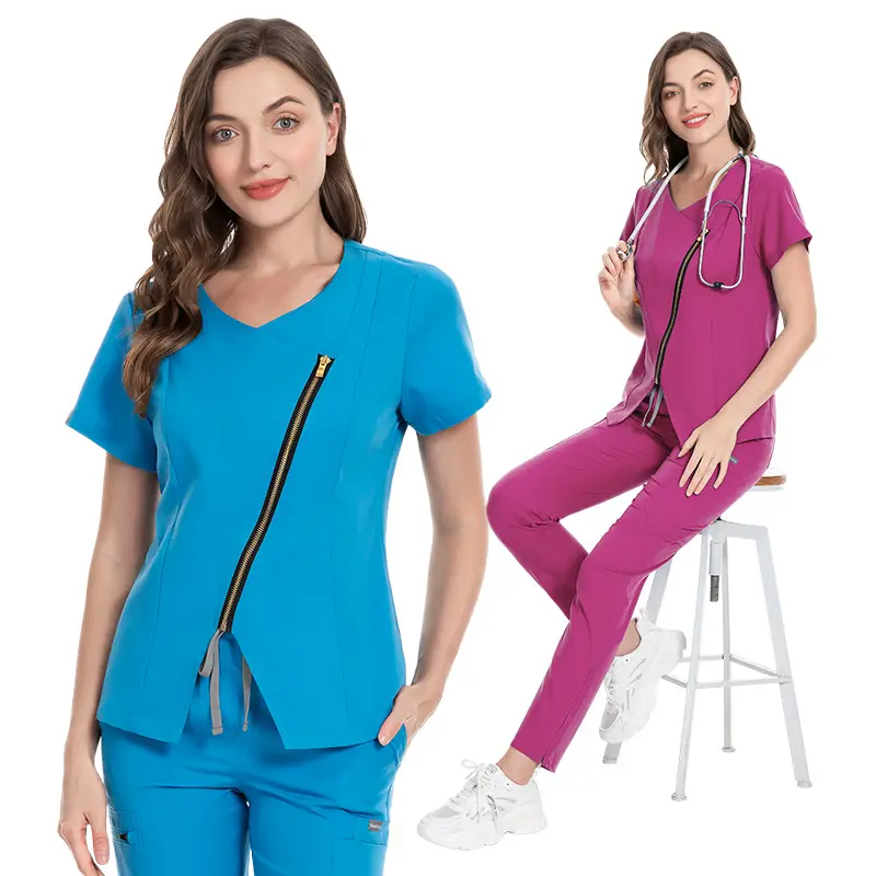 Conjunto de uniformes clínicos de estética médica unissex, uniformes brancos elegantes para médicos e enfermeiros, moda por atacado