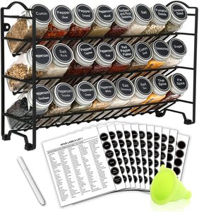 キッチン用の24個の空のスクエアスパイスジャーを備えたスパイスラックオーガナイザー - Product Image 1