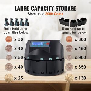 DB VEVOR高速美元硬币分拣机300硬币/分钟计数速度，带液晶显示器和滚筒硬币计数器和包装纸 - Product Image 3