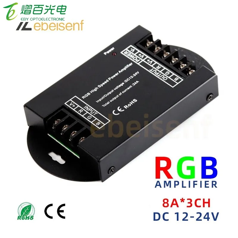 Amplificador RGB 12V 24V DC 24A Tensão Constante PWM Dimmer Controller Signal Repeater Expander para Luminárias LED de Baixa Tensão