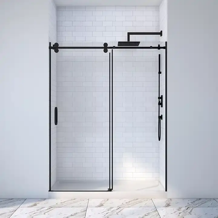 Porte de douche coulissante sans cadre en verre trempé design moderne pour hôtel Salle de bain d'hôtel