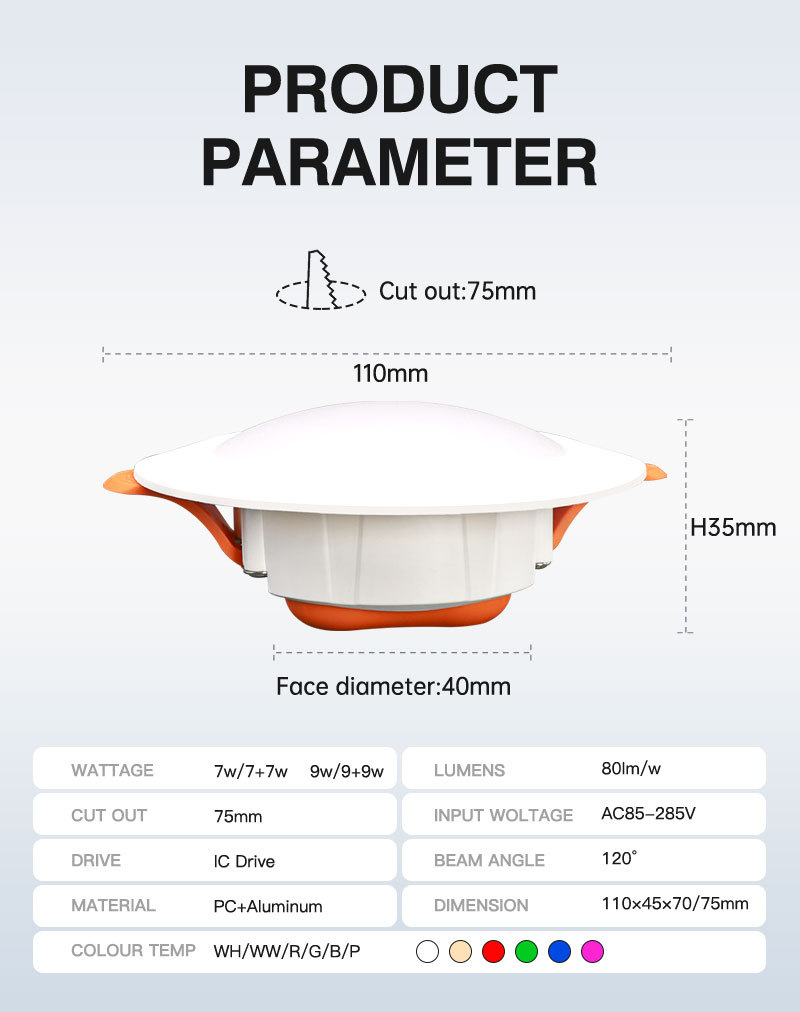 High brightness CCT 3000K 4000K 6000K downlight lamp commercial downlight 7W 9W recessed led downlight fixture for project