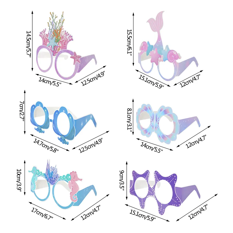 6 uds sirena fiesta tema papel 3D gafas niños cumpleaños fiesta favores Sirenita tema bajo el mar fiesta suministros