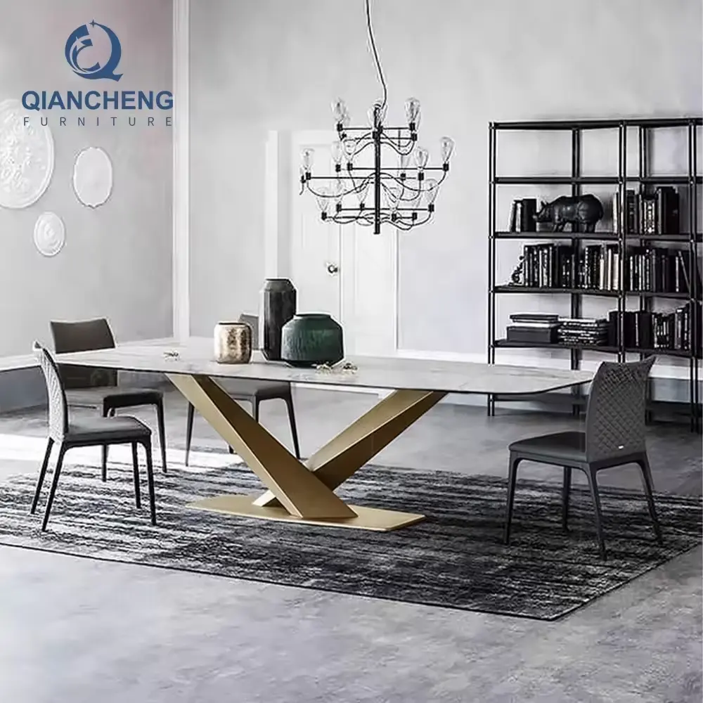 QIANCHENG 10ft longa sala de jantar conjunto moderno luxo high end italiano 12 lugares jantar retangular mármore cadeira mesa conjuntos