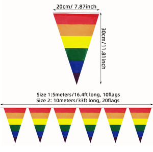 Banderines de cuerda triangular LGBT con bandera de arcoíris personalizada, exhibición del Orgullo Gay hecha de plástico de seda y poliéster de alta calidad - Product Image 2