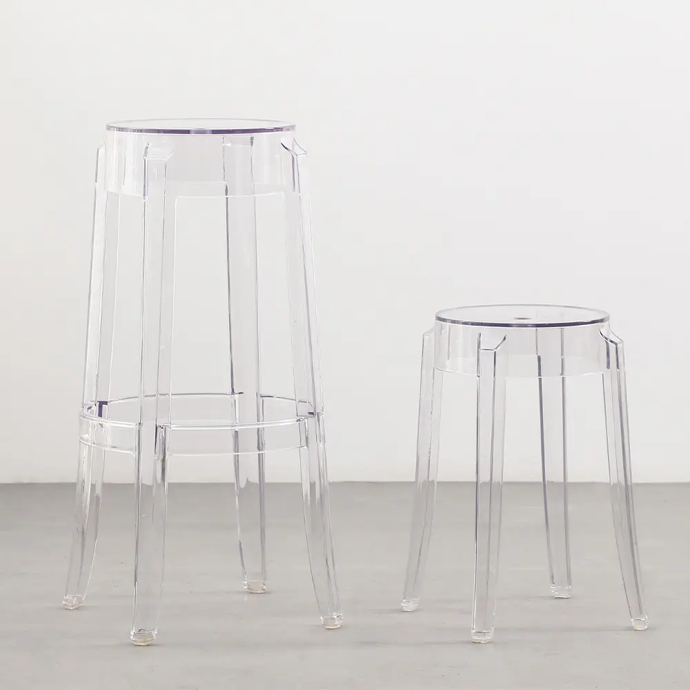 Resina acrílica de cristal de policarbonato, empilhável, de plástico, moderno, transparente, fantasma, barstool